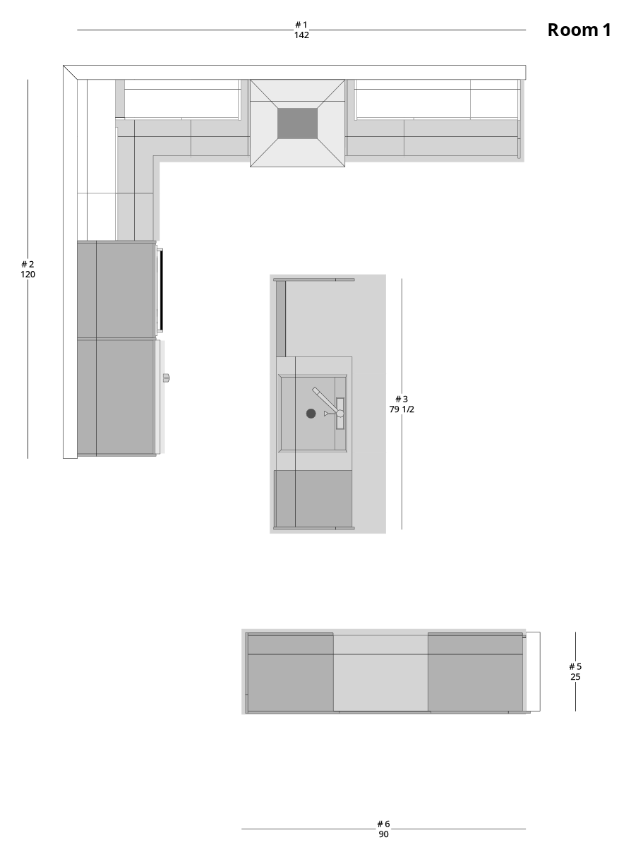 Medium Modern Minimalist L-Shaped Kitchen Cabinet Layout with Island/Peninsula - PDF Drawing Set | 1002-KLI