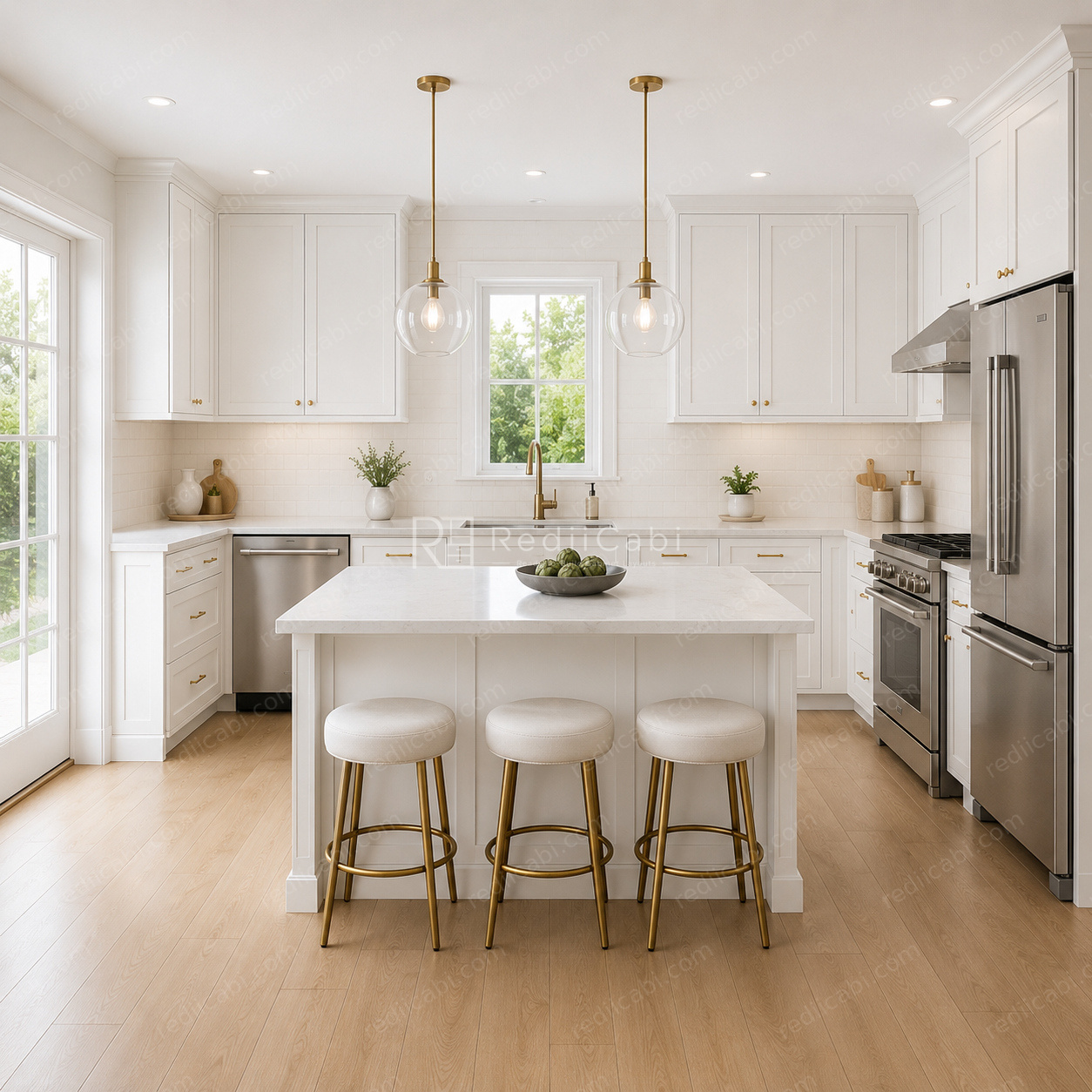 Large Transitional U-Shaped Kitchen Cabinet Layout with Island/Peninsula - PDF Drawing Set | 1006-KUI