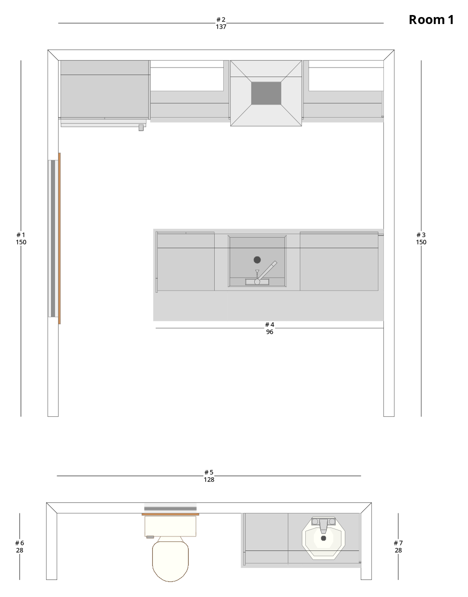 Large Transitional L-Shaped Kitchen Cabinet Layout with Island/Peninsula - PDF Drawing Set | 1008-KLI