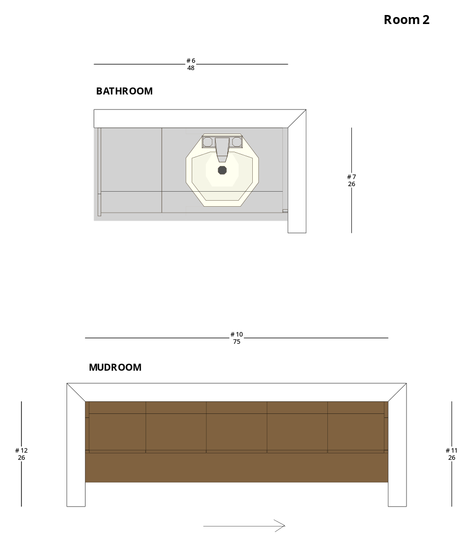 Small Transitional Bathroom and Mudroom Cabinet Layout - PDF Drawing Set | 1010-BM