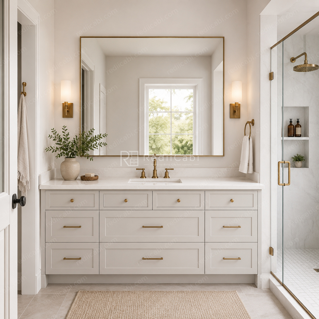 Small Transitional Bathroom and Mudroom Cabinet Layout - PDF Drawing Set | 1010-BM