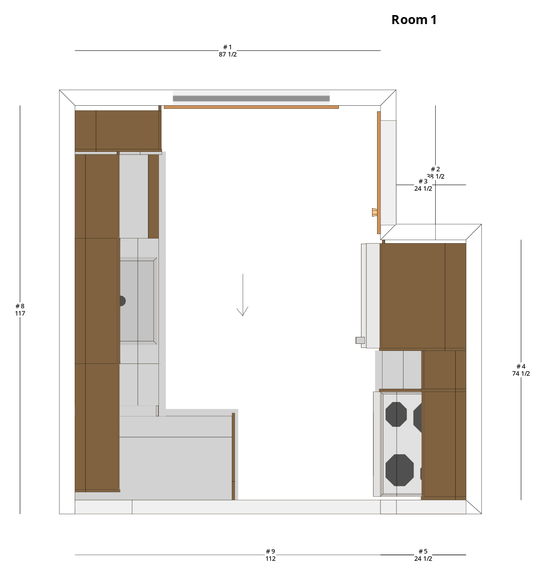 Medium Transitional U-Shaped Kitchen Cabinet Layout with Island/Peninsula - PDF Drawing Set | 1010-KUI