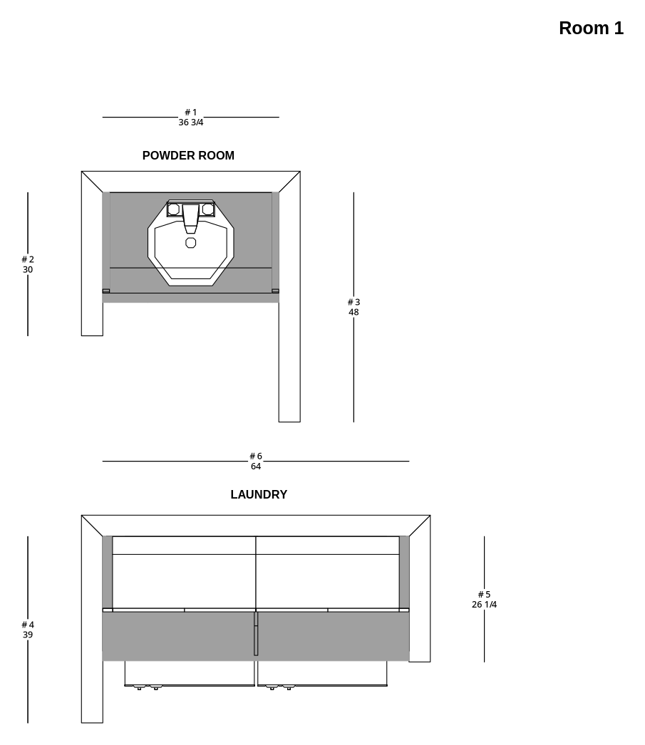 Small Modern Minimalist Bathroom and Laundry Cabinet Layout - PDF Drawing Set | 1014-BL