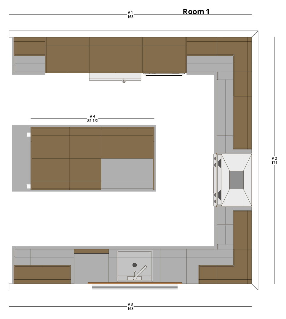 Large Transitional U-Shaped Kitchen Cabinet Layout with Island/Peninsula - PDF Drawing Set | 1016-KUI