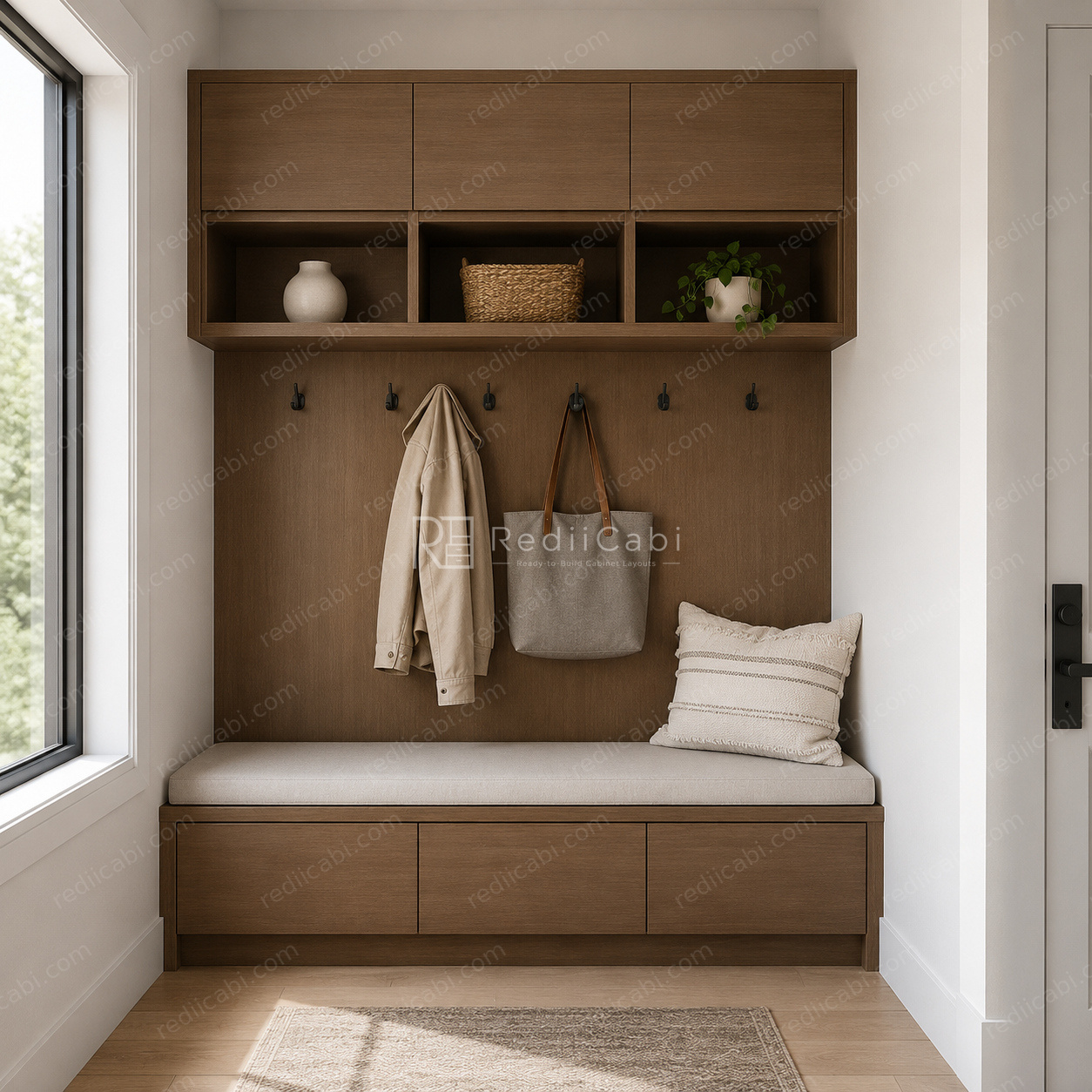Small Modern Minimalist Mudroom Cabinet Layout - PDF Drawing Set | 1017-M