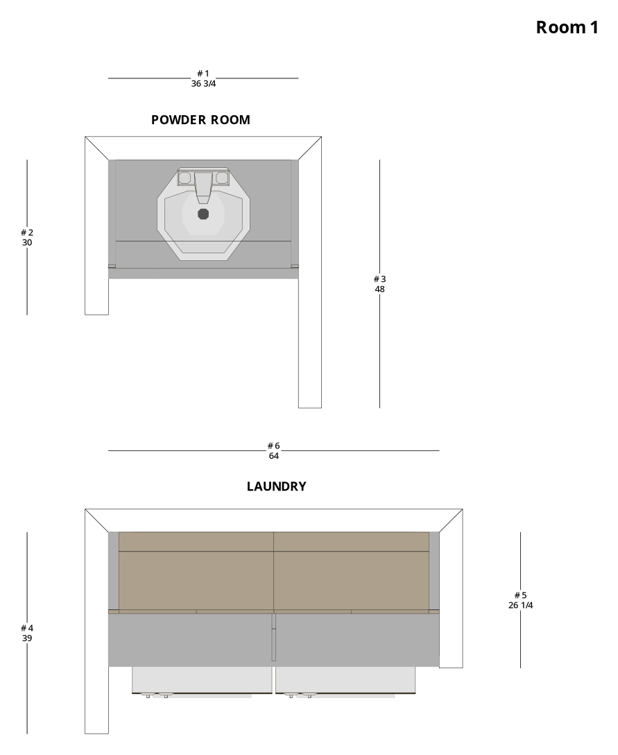 Small Modern Minimalist Bathroom and Laundry Cabinet Layout - PDF Drawing Set | 1018-BL