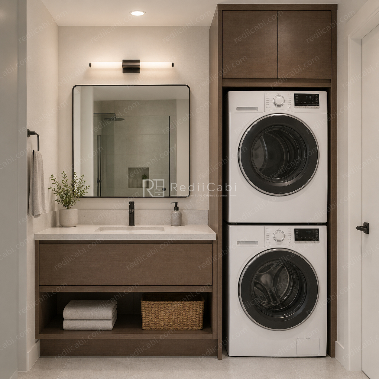 Small Modern Minimalist Bathroom and Laundry Cabinet Layout - PDF Drawing Set | 1018-BL