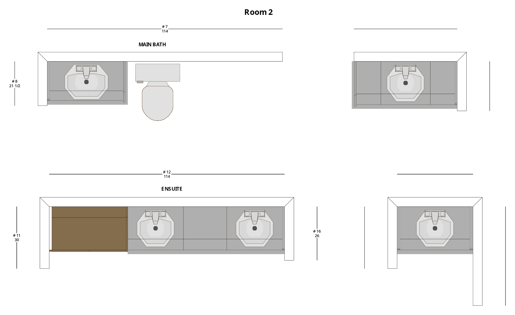 Medium Transitional Bathroom, Closet, and Laundry Cabinet Layout - PDF Drawing Set | 1019-BCL