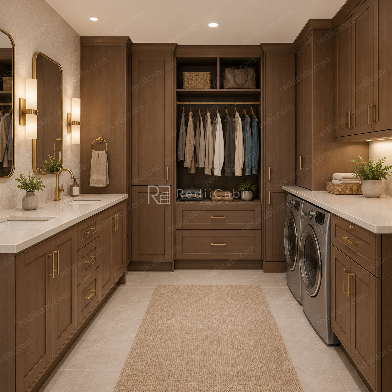 Medium Transitional Bathroom, Closet, and Laundry Cabinet Layout - PDF Drawing Set | 1019-BCL