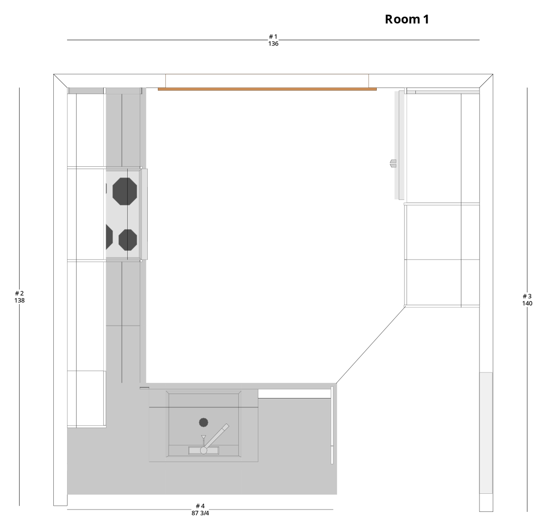 Large Transitional U-Shaped Kitchen Cabinet Layout with Island/Peninsula - PDF Drawing Set | 1020-KUI