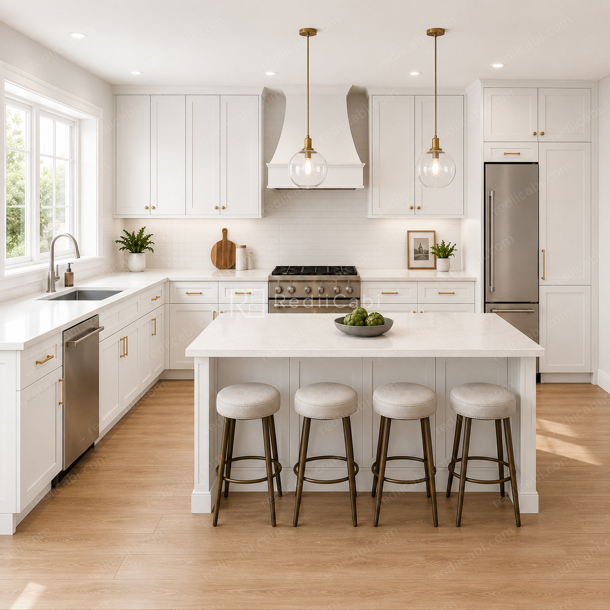 Large Transitional U-Shaped Kitchen Cabinet Layout with Island/Peninsula - PDF Drawing Set | 1020-KUI
