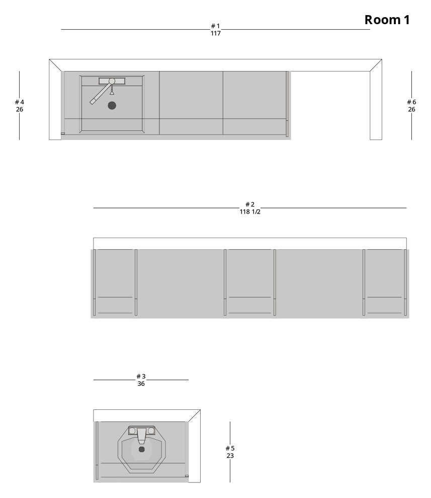 Medium Modern Minimalist Bathroom and Office Cabinet Layout - PDF Drawing Set | 1021-BO