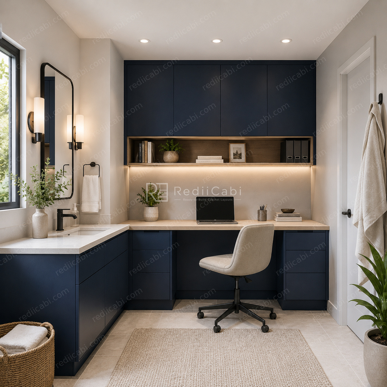 Medium Modern Minimalist Bathroom and Office Cabinet Layout - PDF Drawing Set | 1021-BO