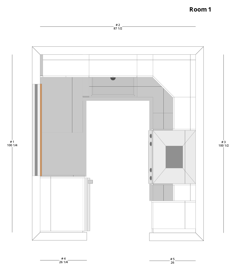 Medium Transitional U-Shaped Kitchen Cabinet Layout - PDF Drawing Set | 1022-KU