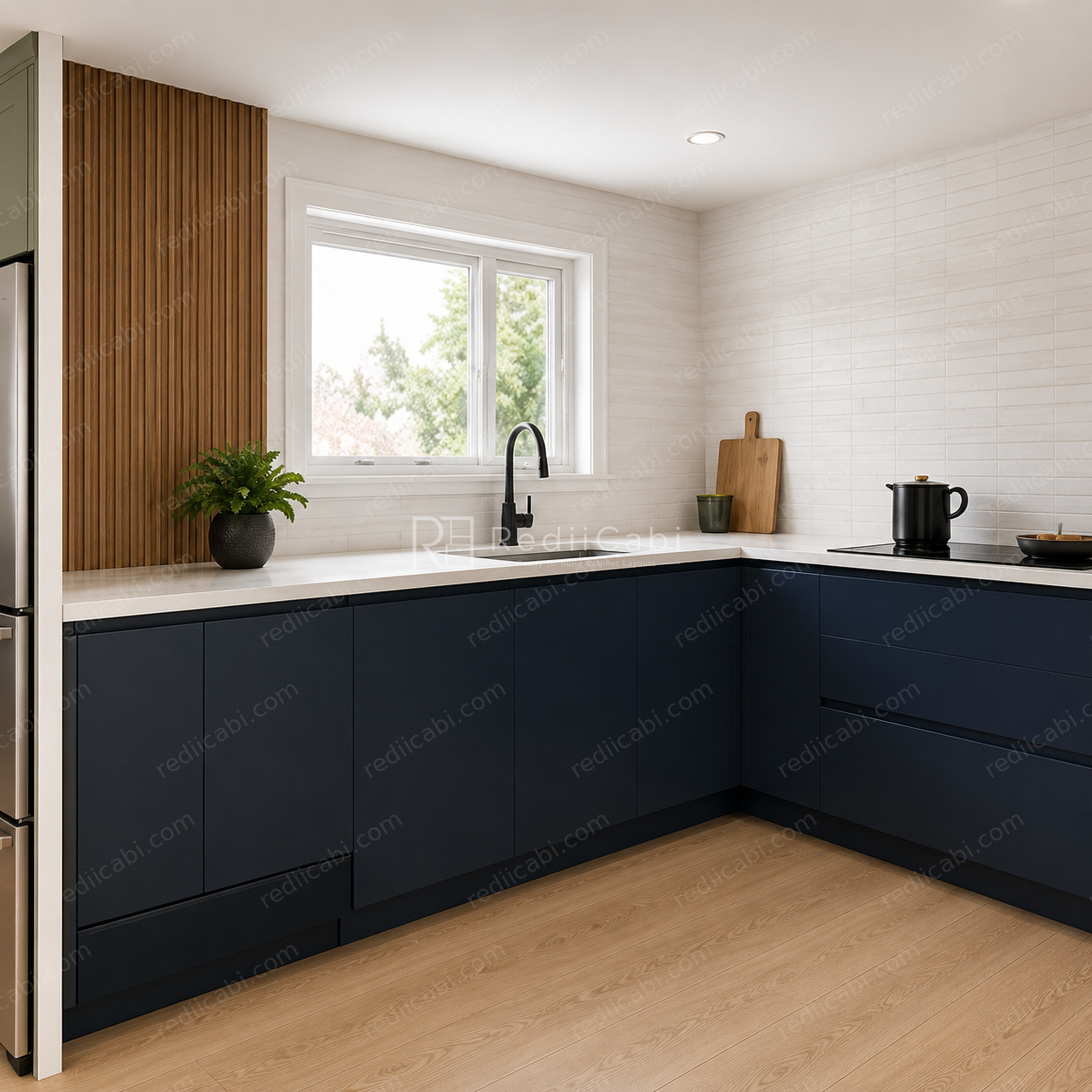 Small Modern Minimalist One-Wall Kitchen Cabinet Layout - PDF Drawing Set | 1024-KI
