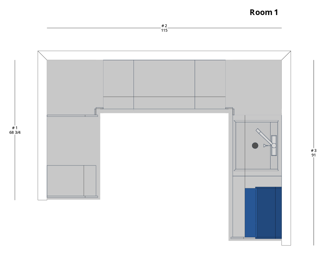 Medium Modern Minimalist L-Shaped Kitchen Cabinet Layout - PDF Drawing Set | 1024-KL