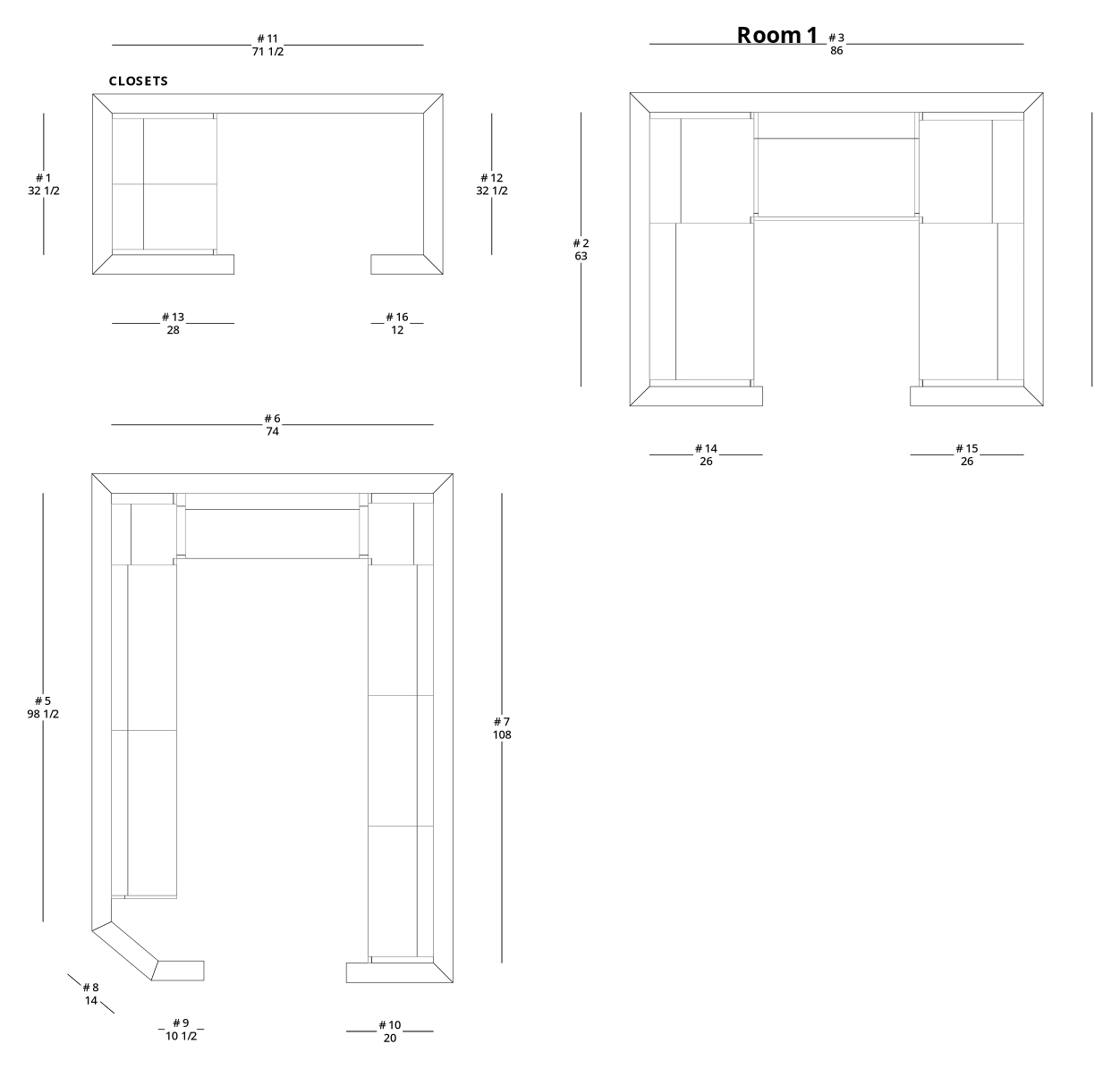 Medium Modern Minimalist Closet and Laundry Cabinet Layout - PDF Drawing Set | 1026-CL