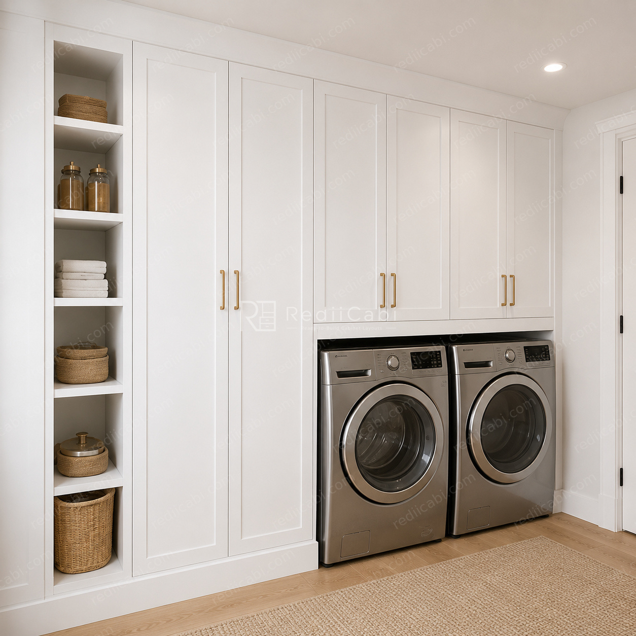 Medium Modern Minimalist Closet and Laundry Cabinet Layout - PDF Drawing Set | 1026-CL