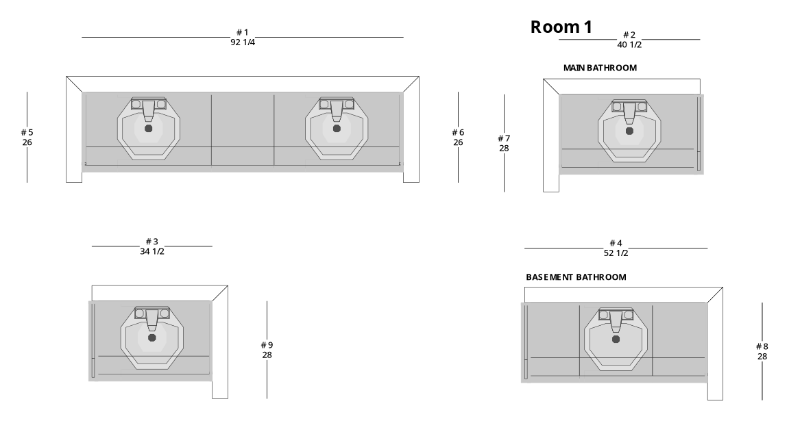 Small Traditional Bathroom Cabinet Layout - PDF Drawing Set | 1030-B