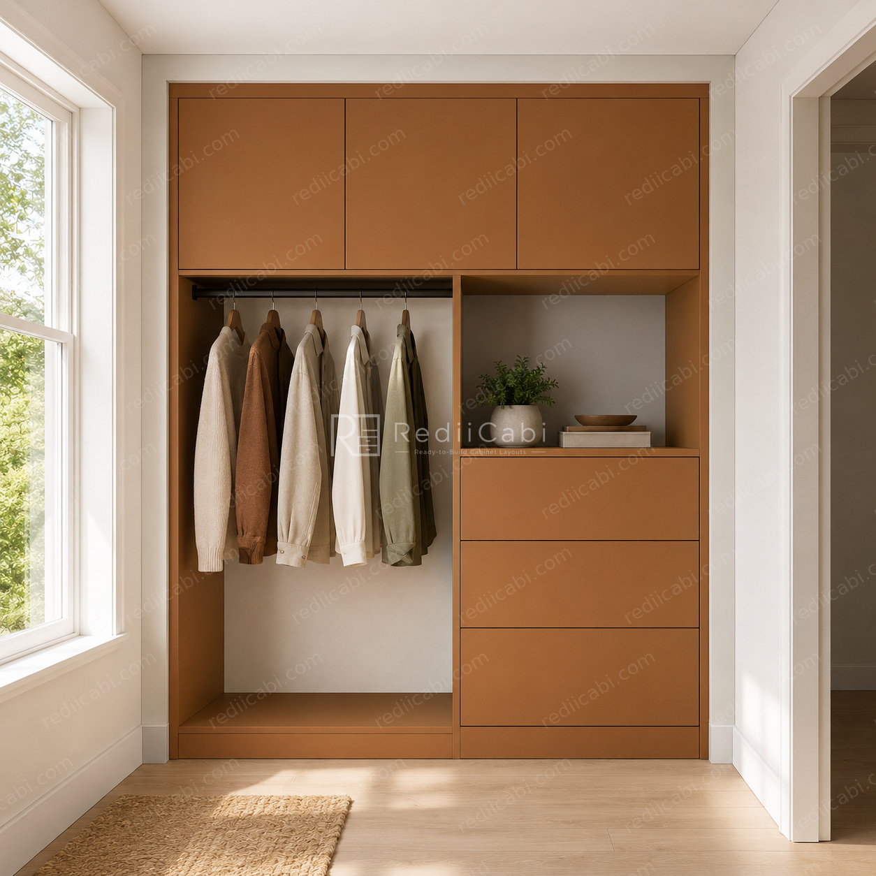 Small Modern Minimalist Closet Cabinet Layout - PDF Drawing Set | 1032-C