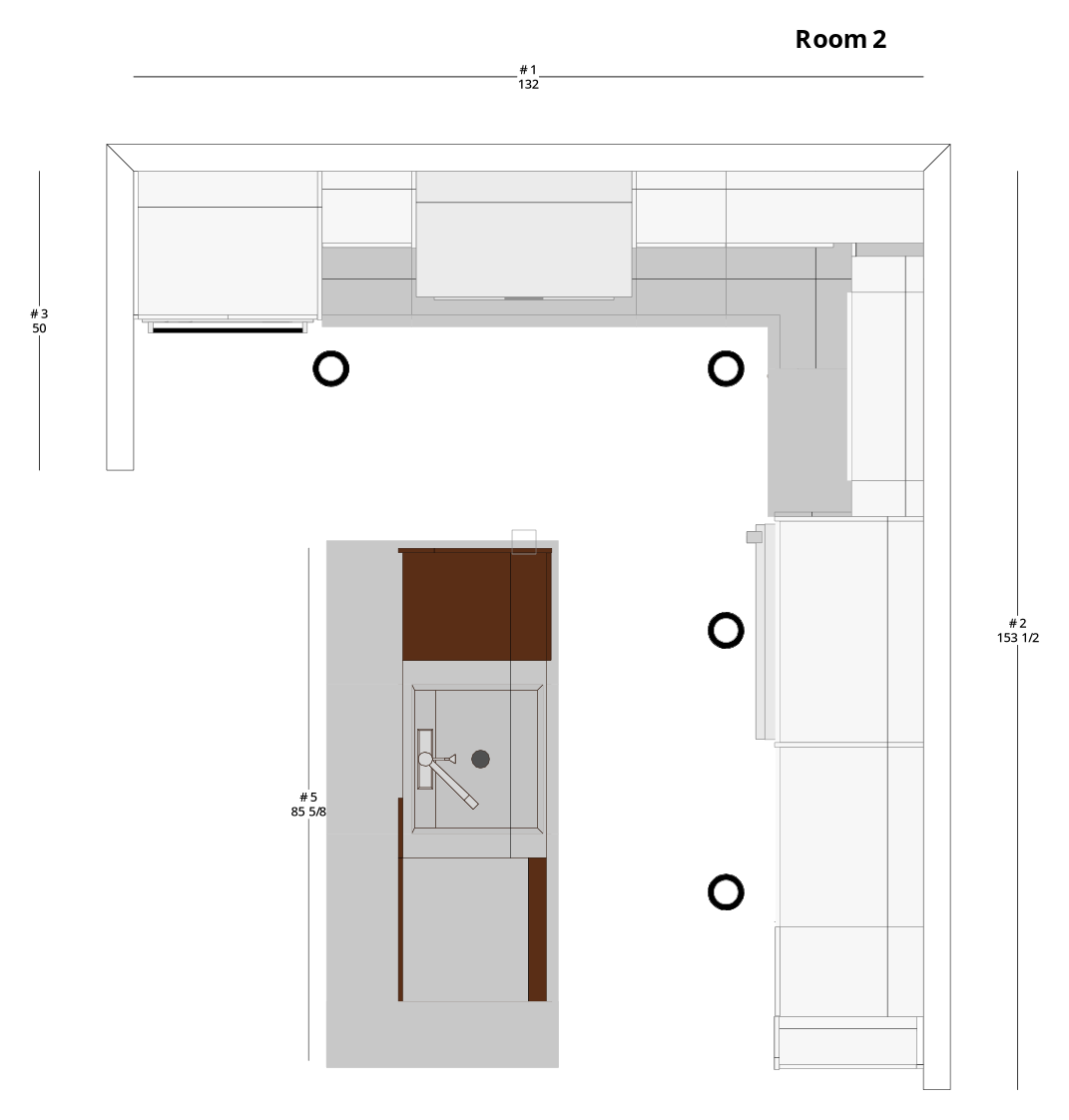 Large Transitional L-Shaped Kitchen Cabinet Layout with Island/Peninsula - PDF Drawing Set | 1034-KLI