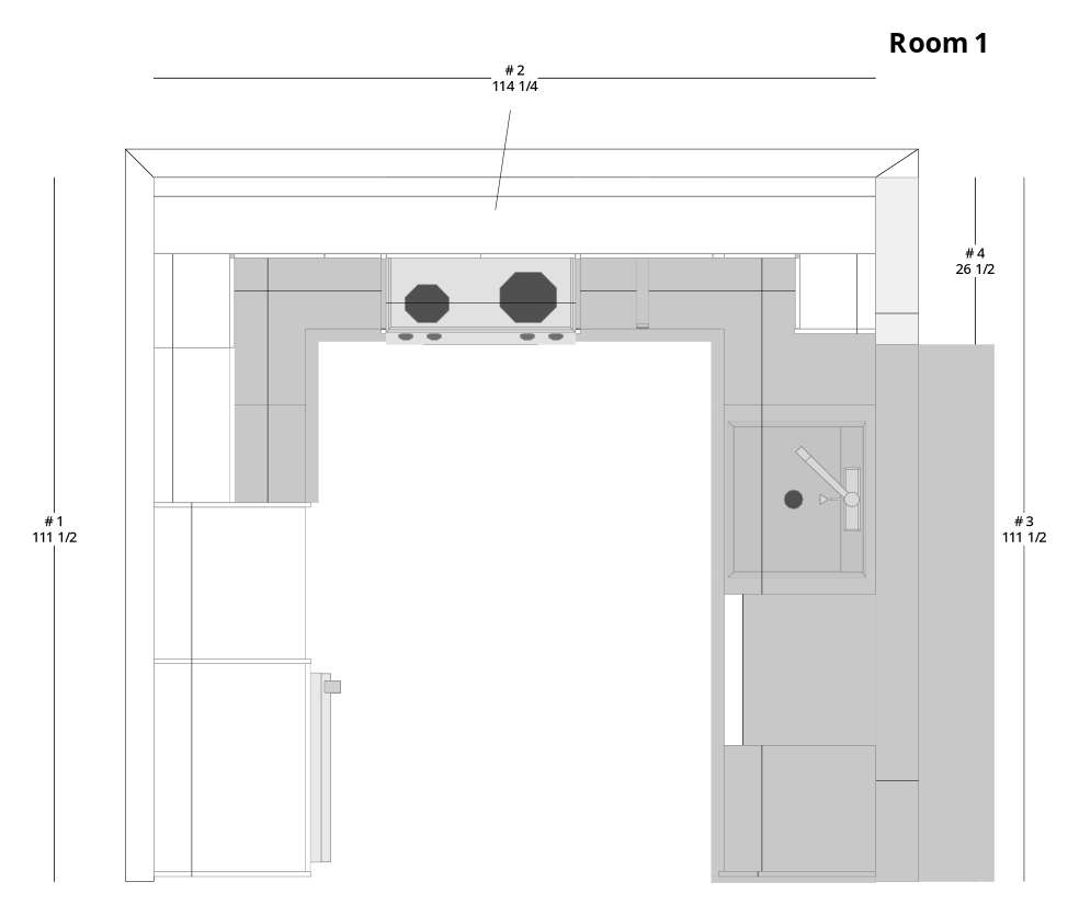 Medium Traditional L-Shaped Kitchen Cabinet Layout with Island/Peninsula - PDF Drawing Set | 1037-KLI
