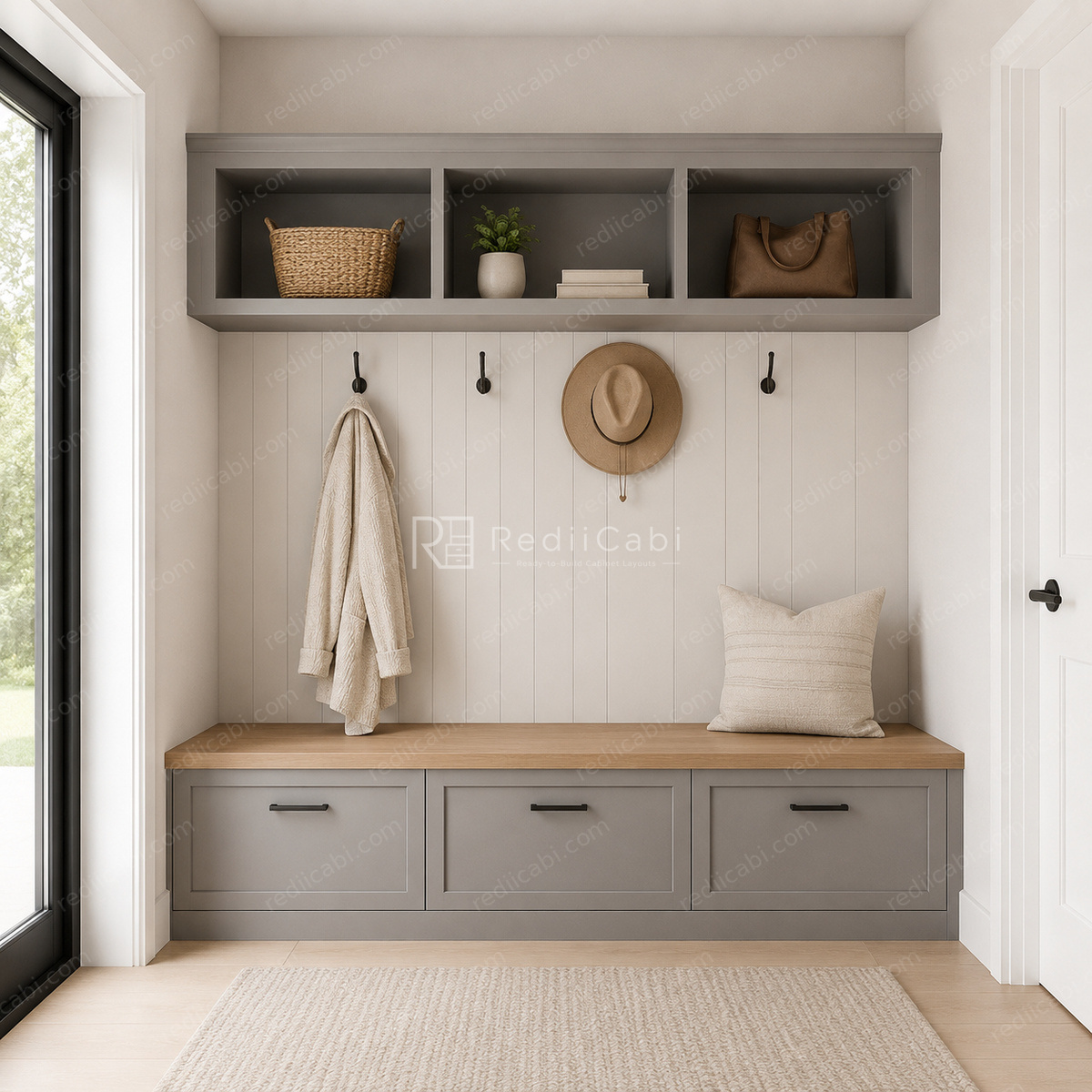 Small Transitional Mudroom Cabinet Layout - PDF Drawing Set | 1038-M