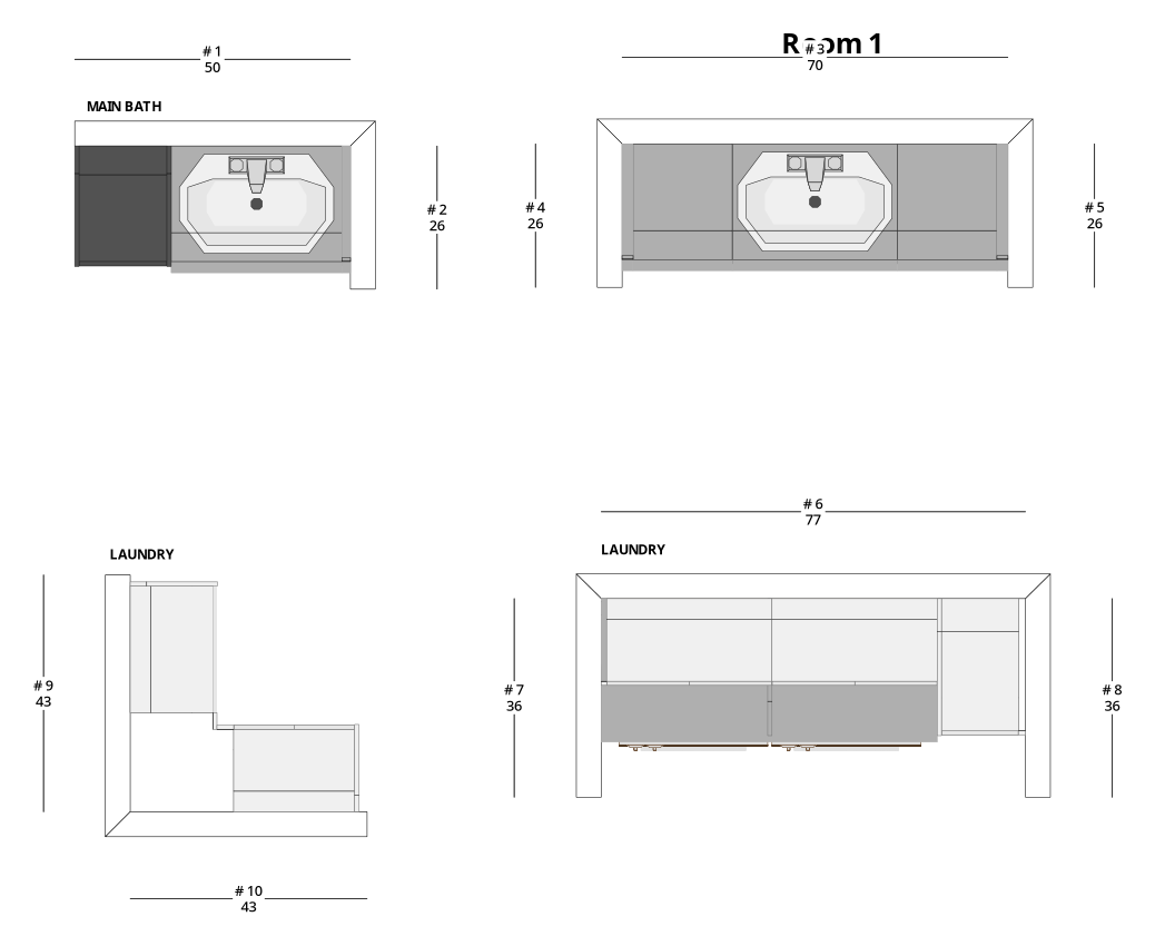 Small Transitional Bathroom and Laundry Cabinet Layout - PDF Drawing Set | 1040-BL