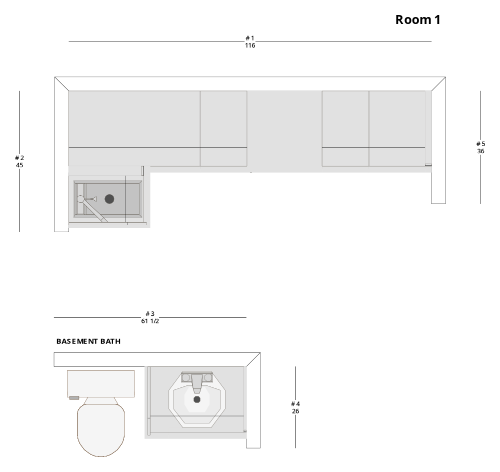 Small Transitional Bar and Bathroom Cabinet Layout - PDF Drawing Set | 1043-AB