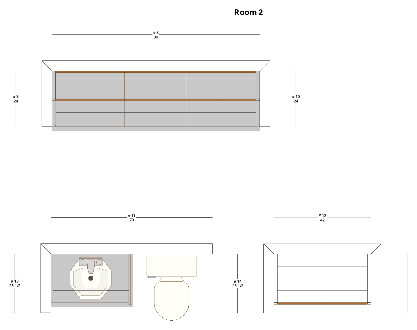 Large Modern Minimalist Bar, Bathroom, and Closet Cabinet Layout - PDF Drawing Set | 1055-ABC