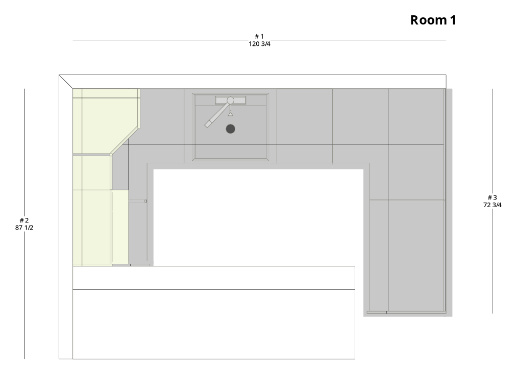 Medium Modern Minimalist U-Shaped Kitchen Cabinet Layout - PDF Drawing Set | 1058-KU
