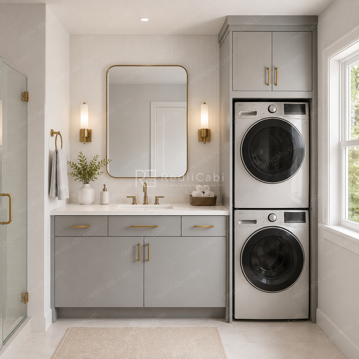 Small Modern Minimalist Laundry and Mudroom Cabinet Layout - PDF Drawing Set | 1061-LM