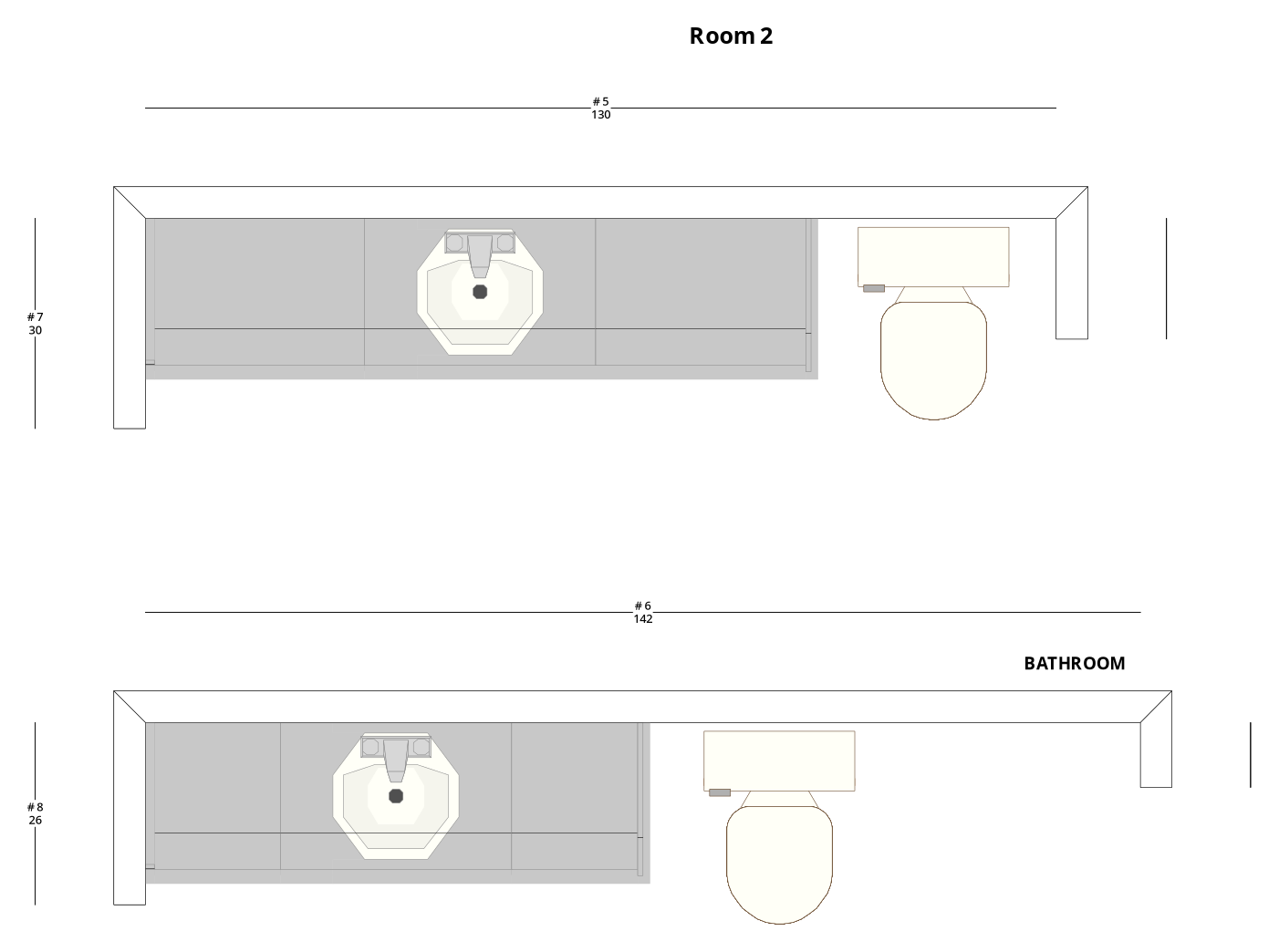 Large Modern Minimalist Bathroom Cabinet Layout - PDF Drawing Set | 1062-B