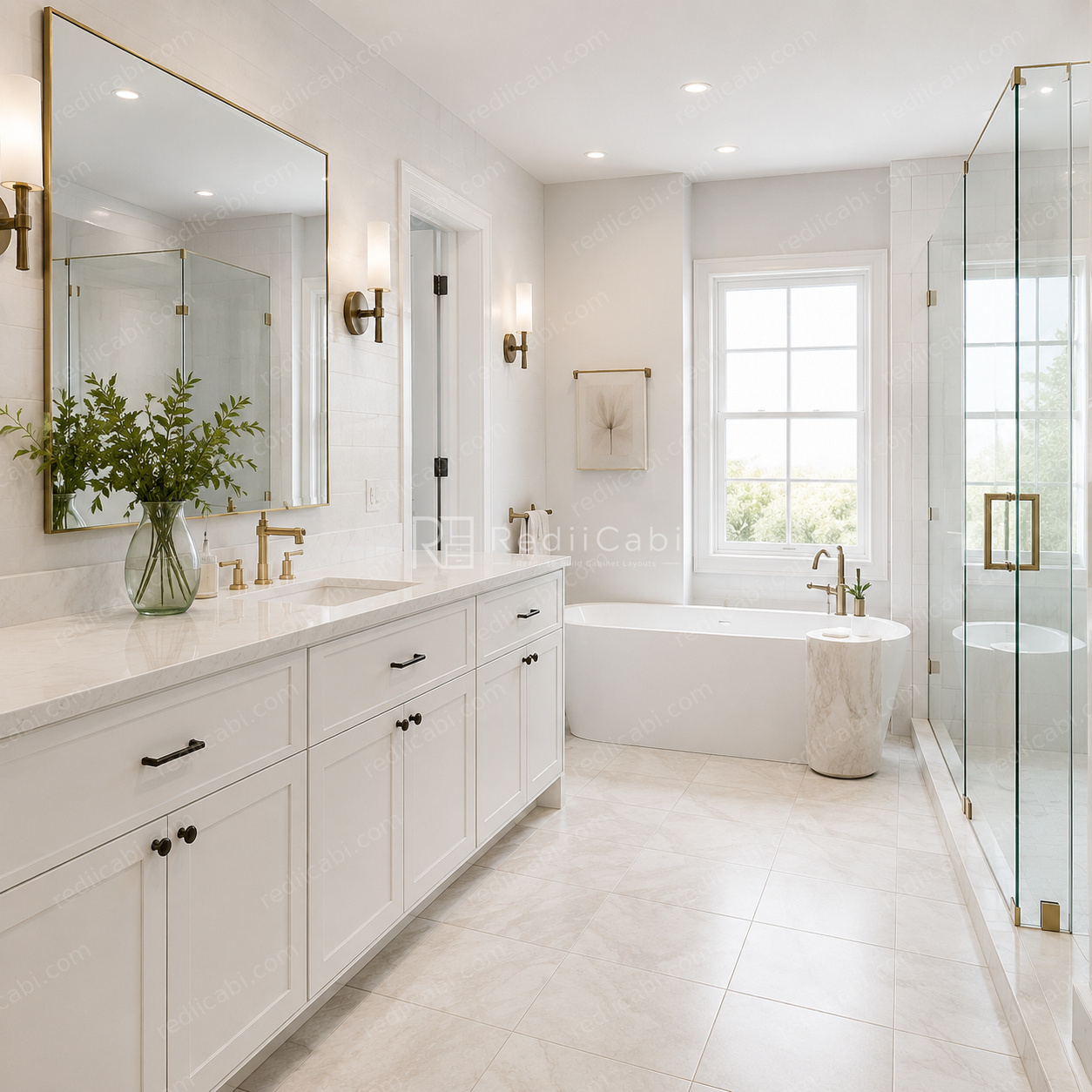 Large Modern Minimalist Bathroom Cabinet Layout - PDF Drawing Set | 1062-B