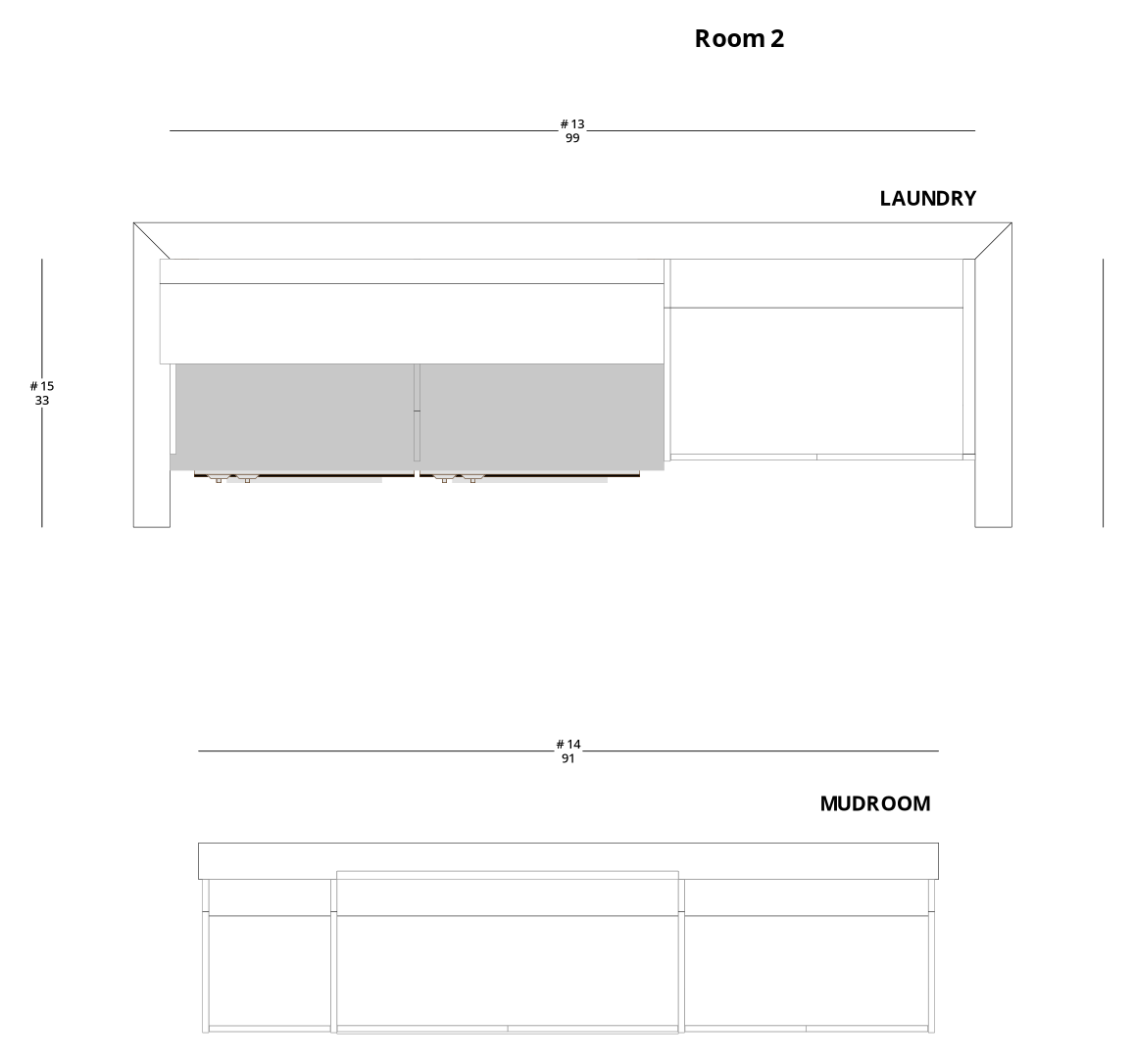 Medium Modern Minimalist Laundry and Mudroom Cabinet Layout - PDF Drawing Set | 1064-LM