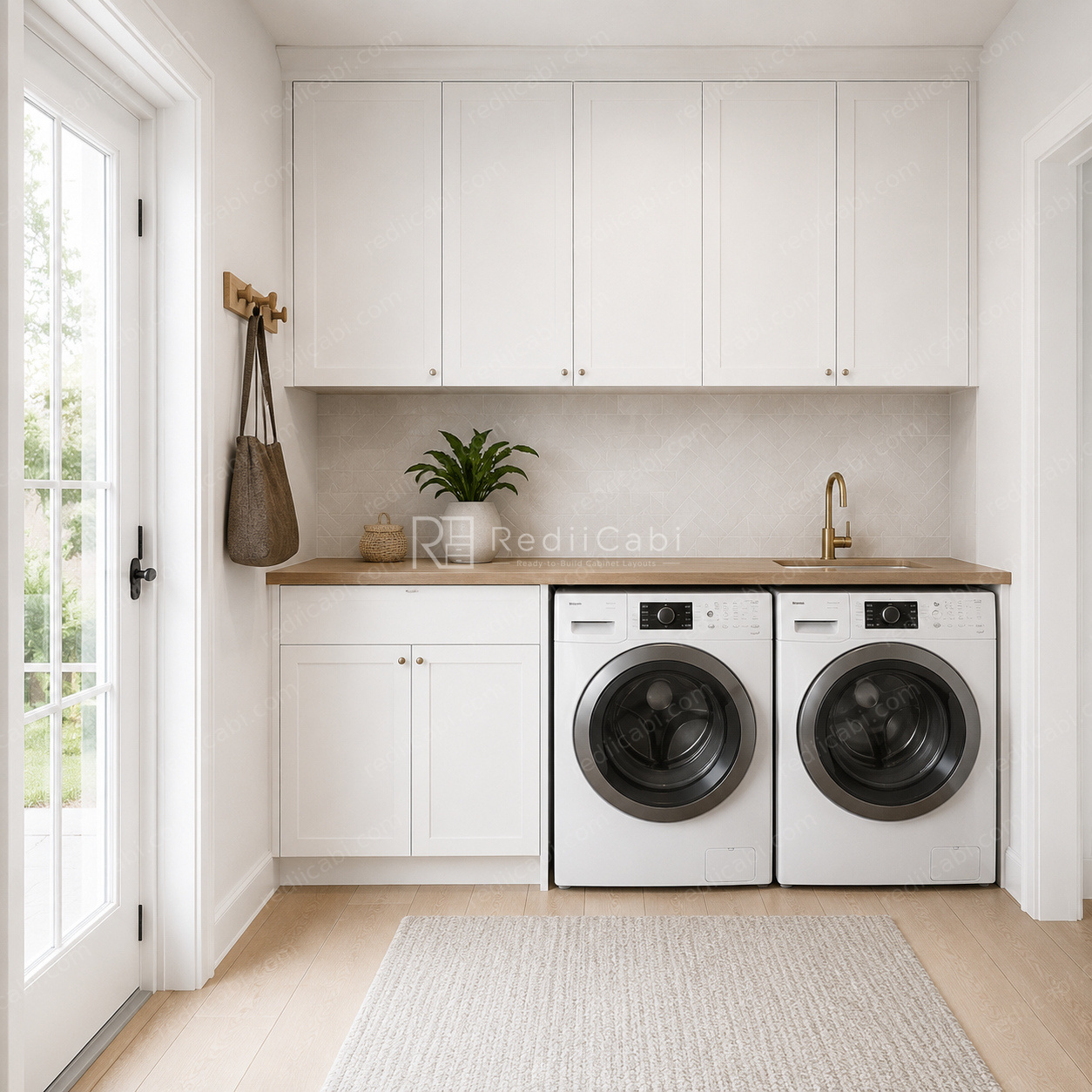 Medium Modern Minimalist Laundry and Mudroom Cabinet Layout - PDF Drawing Set | 1064-LM
