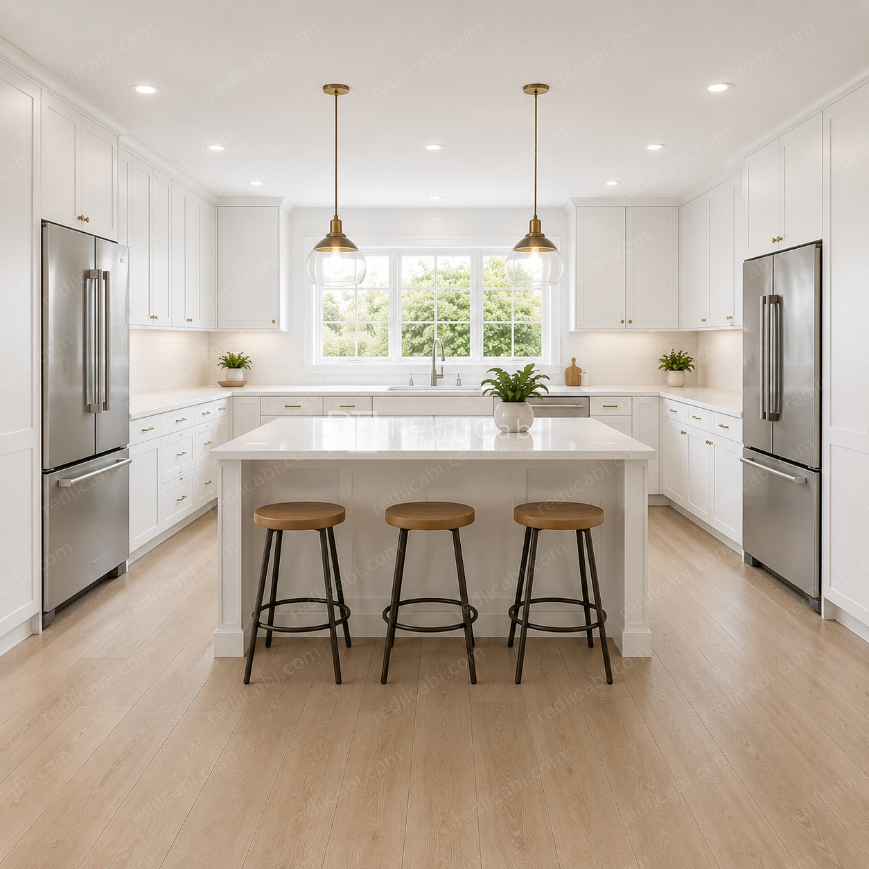 Large Modern Minimalist U-Shaped Kitchen Cabinet Layout with Island/Peninsula - PDF Drawing Set | 1065-KUI