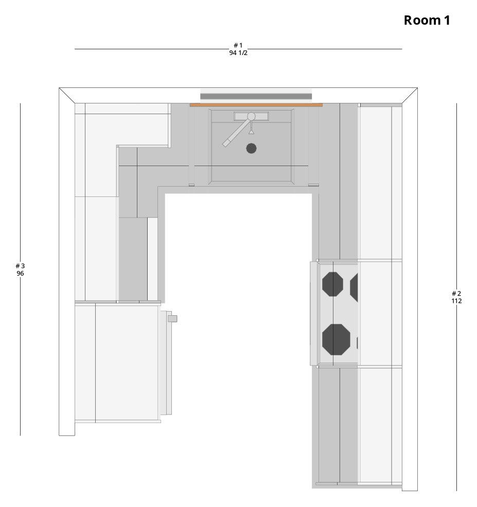 Medium Transitional L-Shaped Kitchen Cabinet Layout - PDF Drawing Set | 1066-KL
