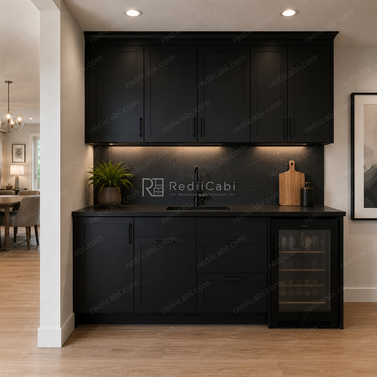 Modern Minimalist One-Wall Kitchen Cabinet Layout - PDF Drawing Set | 1068-KI