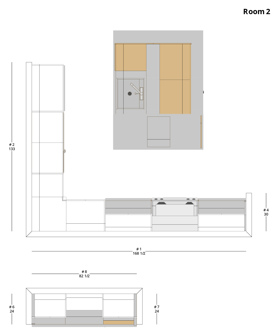 Large Transitional L-Shaped Kitchen Cabinet Layout with Island/Peninsula - PDF Drawing Set | 1070-KLI