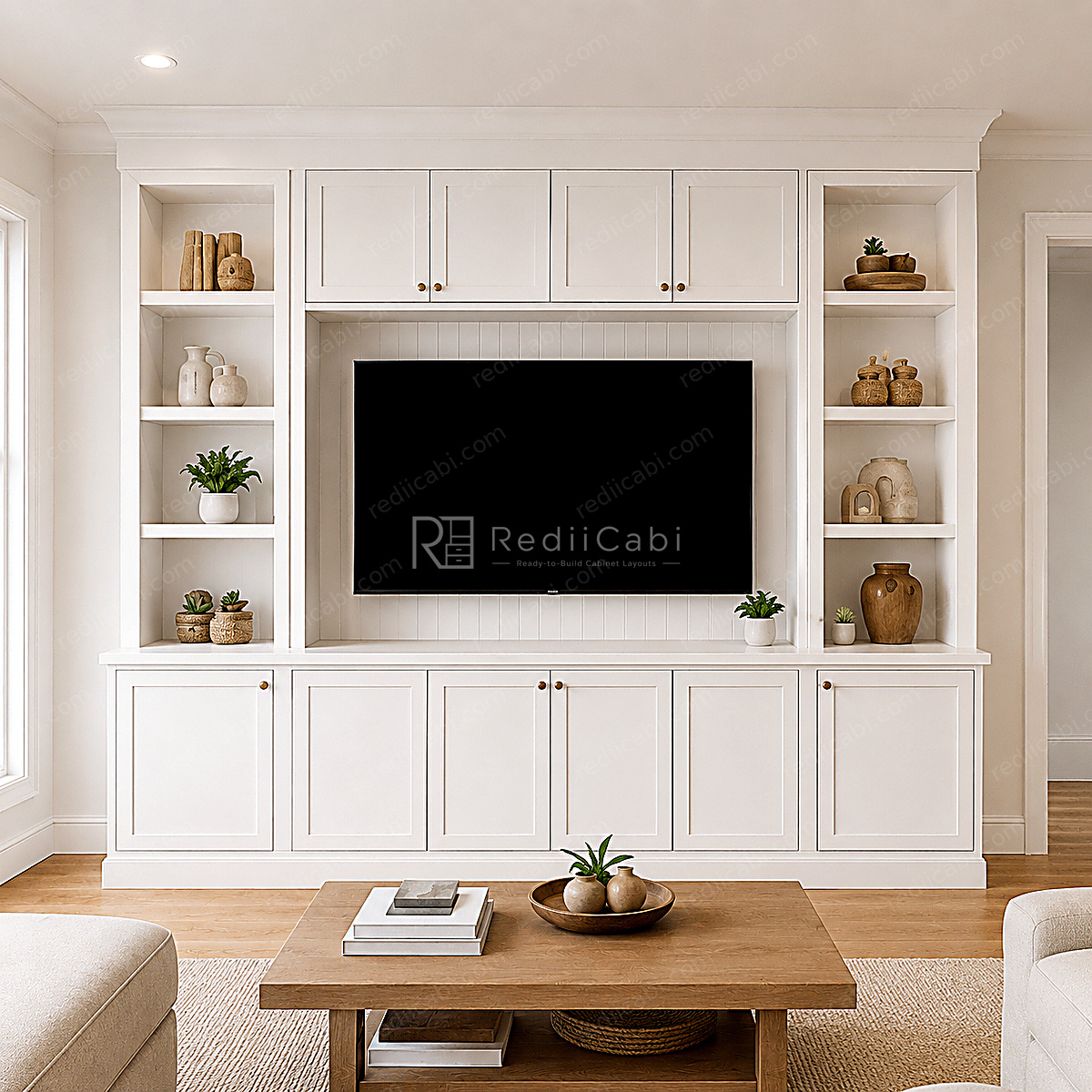 Medium Transitional Fireplace Cabinet Layout - PDF Drawing Set | 1077-F