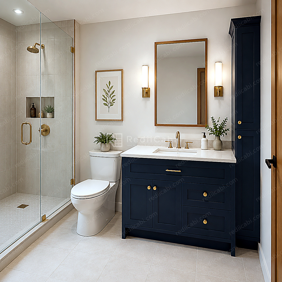 Medium Modern Minimalist Bathroom, Closet, and TV Cabinet Layout - PDF Drawing Set | 1078-BCT