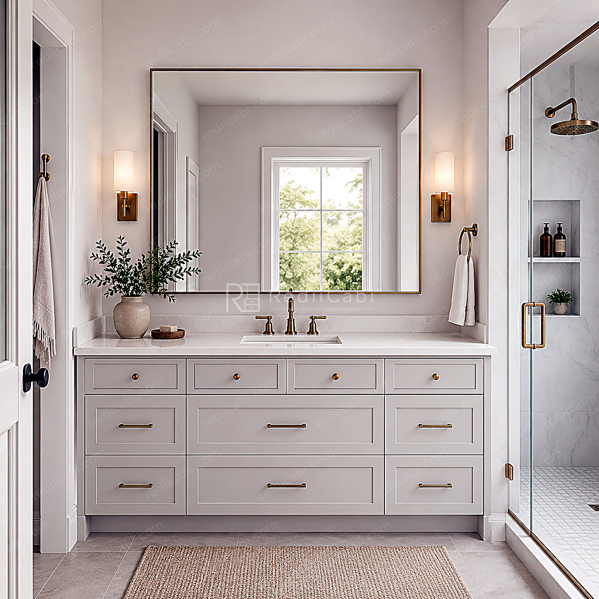 Small Transitional Bathroom Cabinet Layout - PDF Drawing Set | 1080-B
