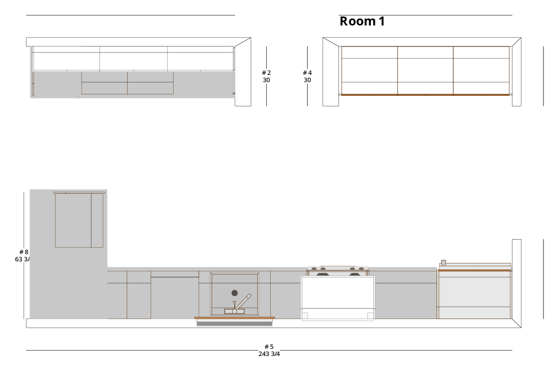 Medium Transitional Galley Kitchen Cabinet Layout - PDF Drawing Set | 1080-KG