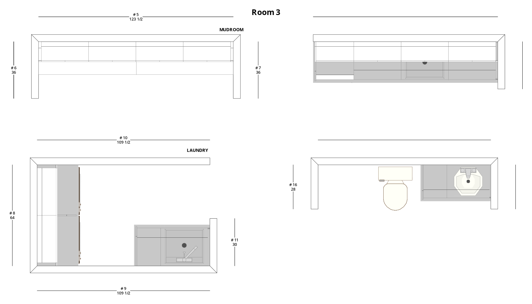 Medium Transitional Bar, Bathroom, and Laundry Cabinet Layout - PDF Drawing Set | 1081-ABL
