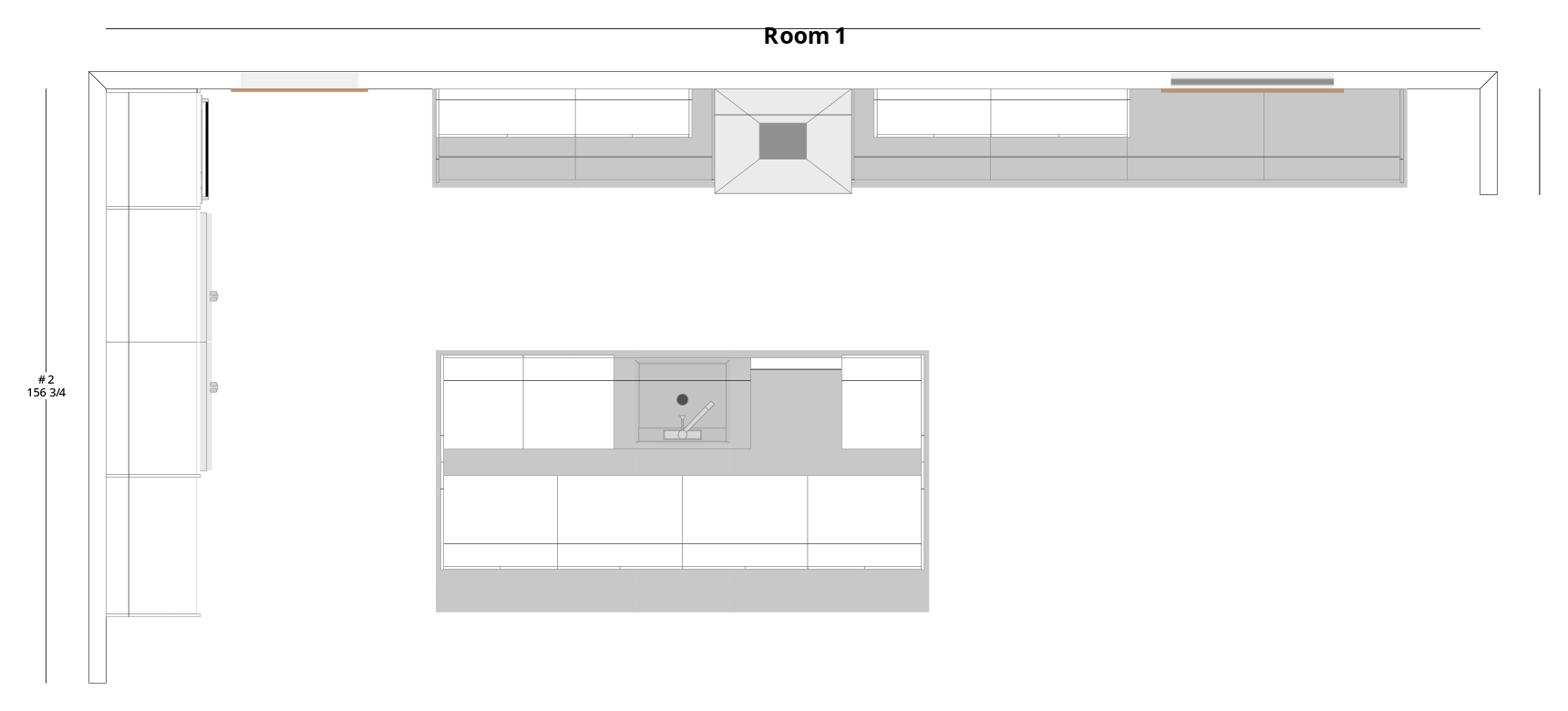 Large Transitional L-Shaped Kitchen Cabinet Layout with Island/Peninsula - PDF Drawing Set | 1083-KLI