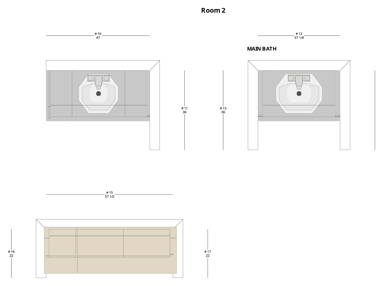 Small Transitional Bathroom and Closet Cabinet Layout - PDF Drawing Set | 1084-BC