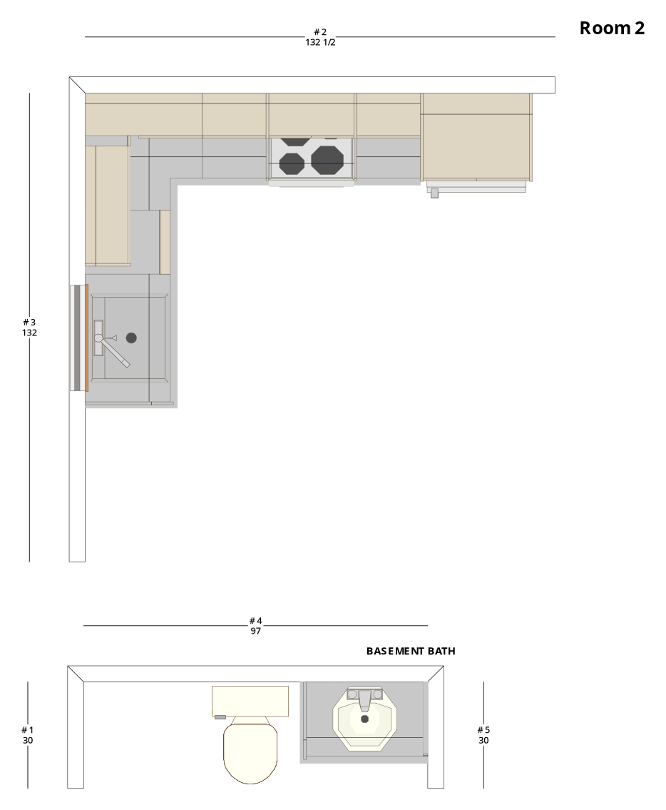 Medium Modern Minimalist L-Shaped Kitchen Cabinet Layout - PDF Drawing Set | 1088-KL