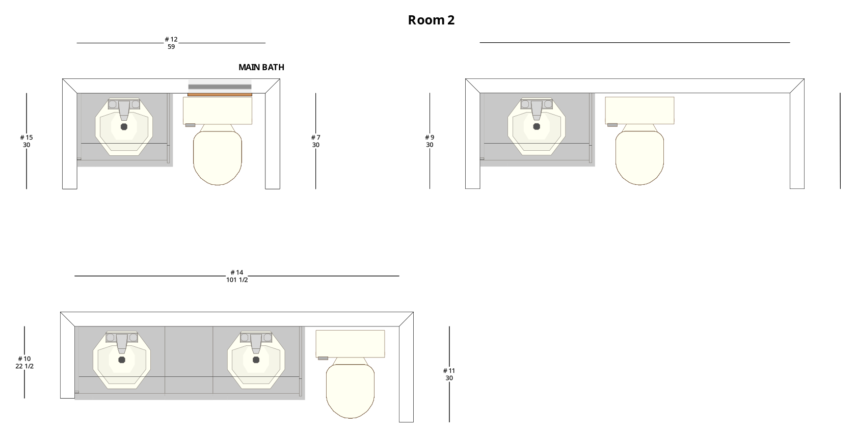 Medium Modern Minimalist Bathroom Cabinet Layout - PDF Drawing Set | 1089-B