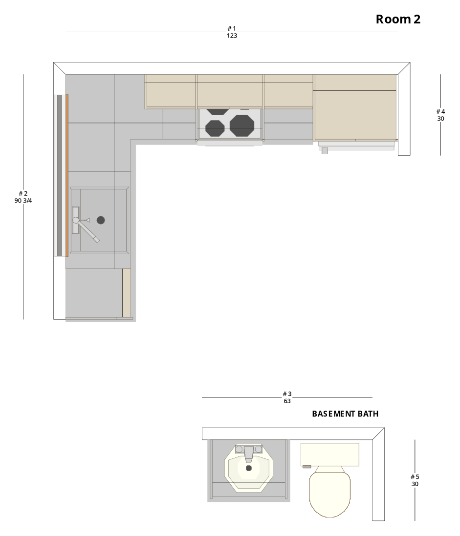Medium Modern Minimalist L-Shaped Kitchen Cabinet Layout - PDF Drawing Set | 1090-KL